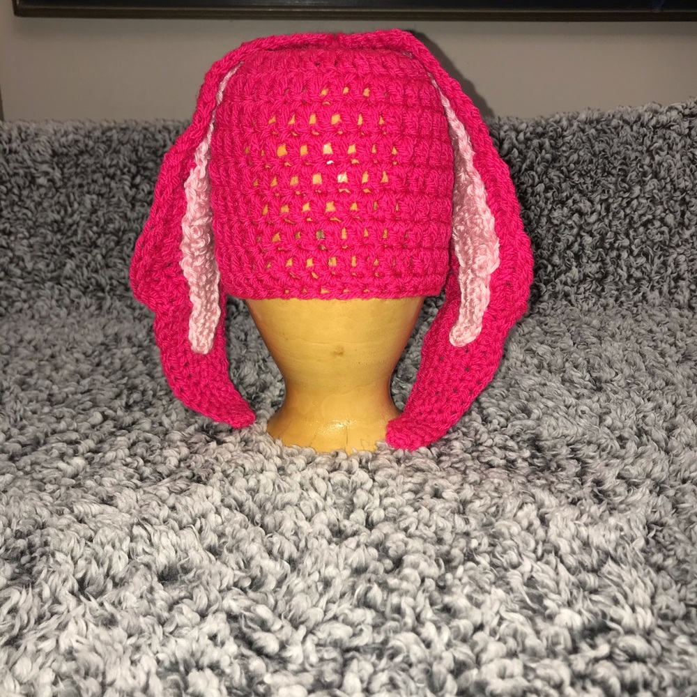Fuchsia Crochet Lop Ear Easter Bunny Hat